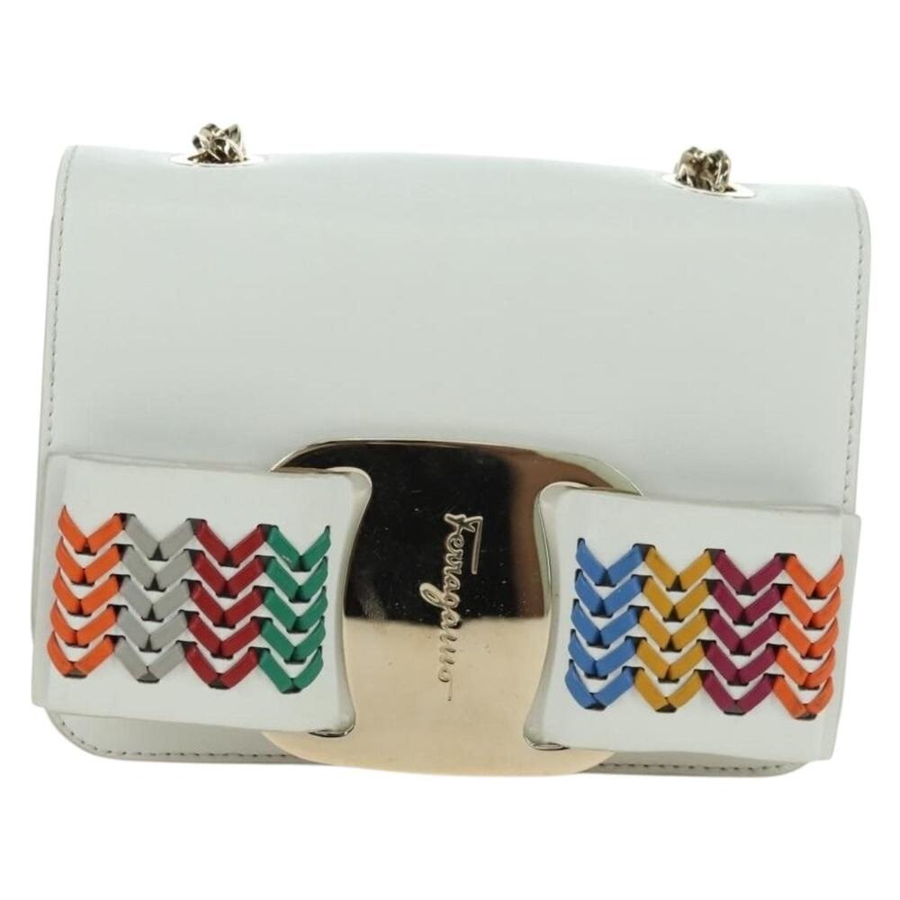 Salvatore Ferragamo Chain Vara Shoulder Bag White